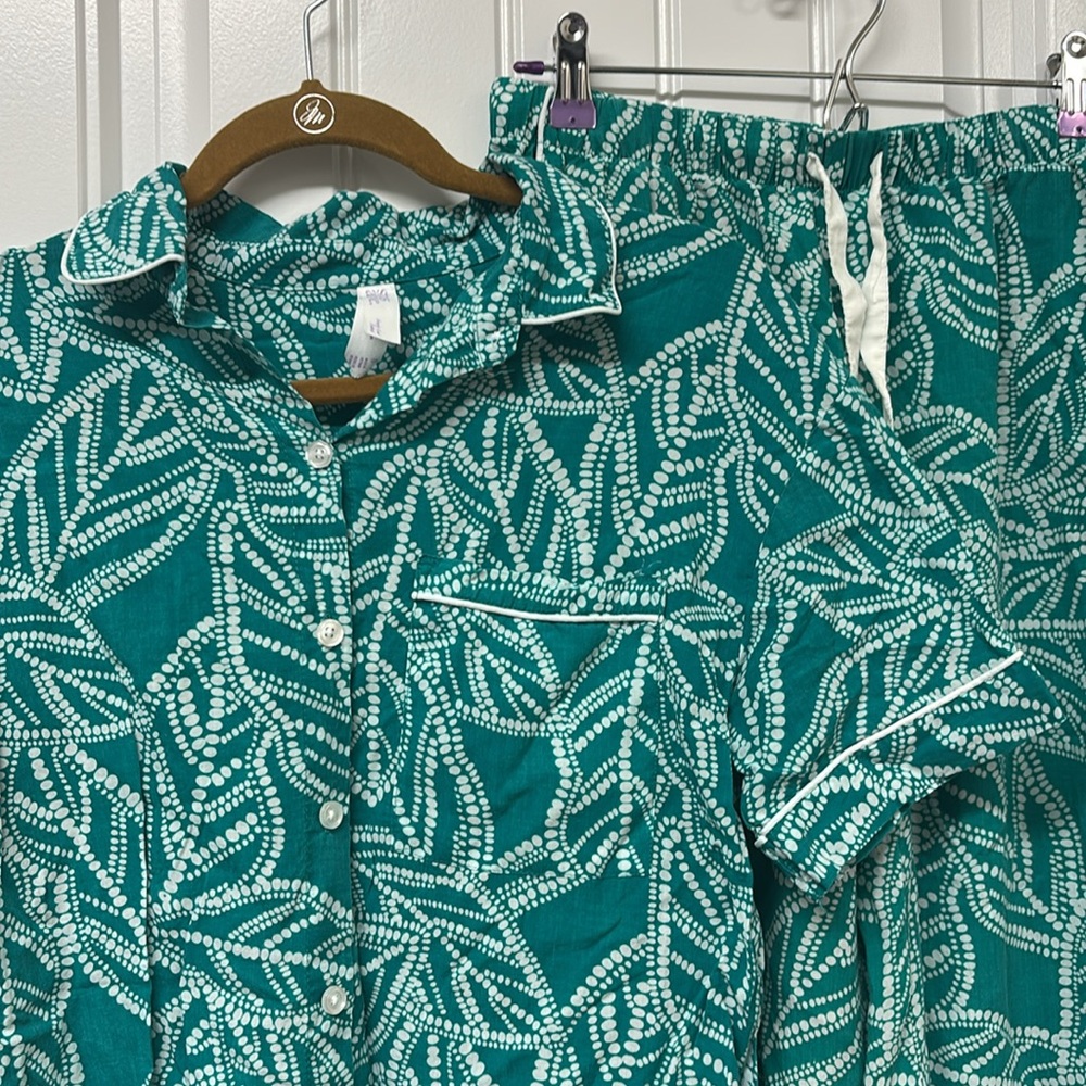 Stars Above Leaf Print Women’s Pajama Set - Teal - Picture 2 of 8